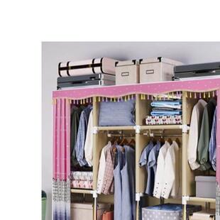 布衣柜家用卧室简易柜钢管加粗固组装全钢架子衣橱收纳出租屋