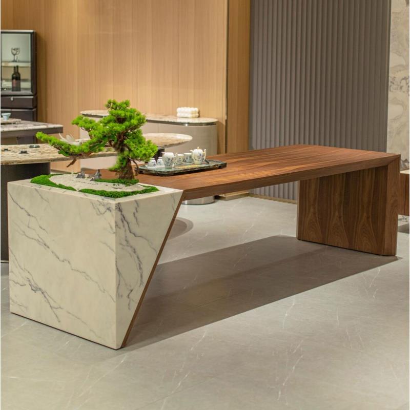 新中式北美黑胡桃木岩板茶桌椅组合家用现代高端简约实木泡茶台