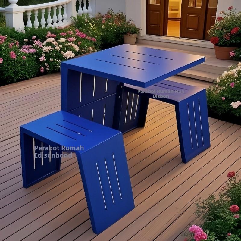 网红ins户外桌椅多巴胺防水防晒庭院露台连体桌花园一体桌休闲桌