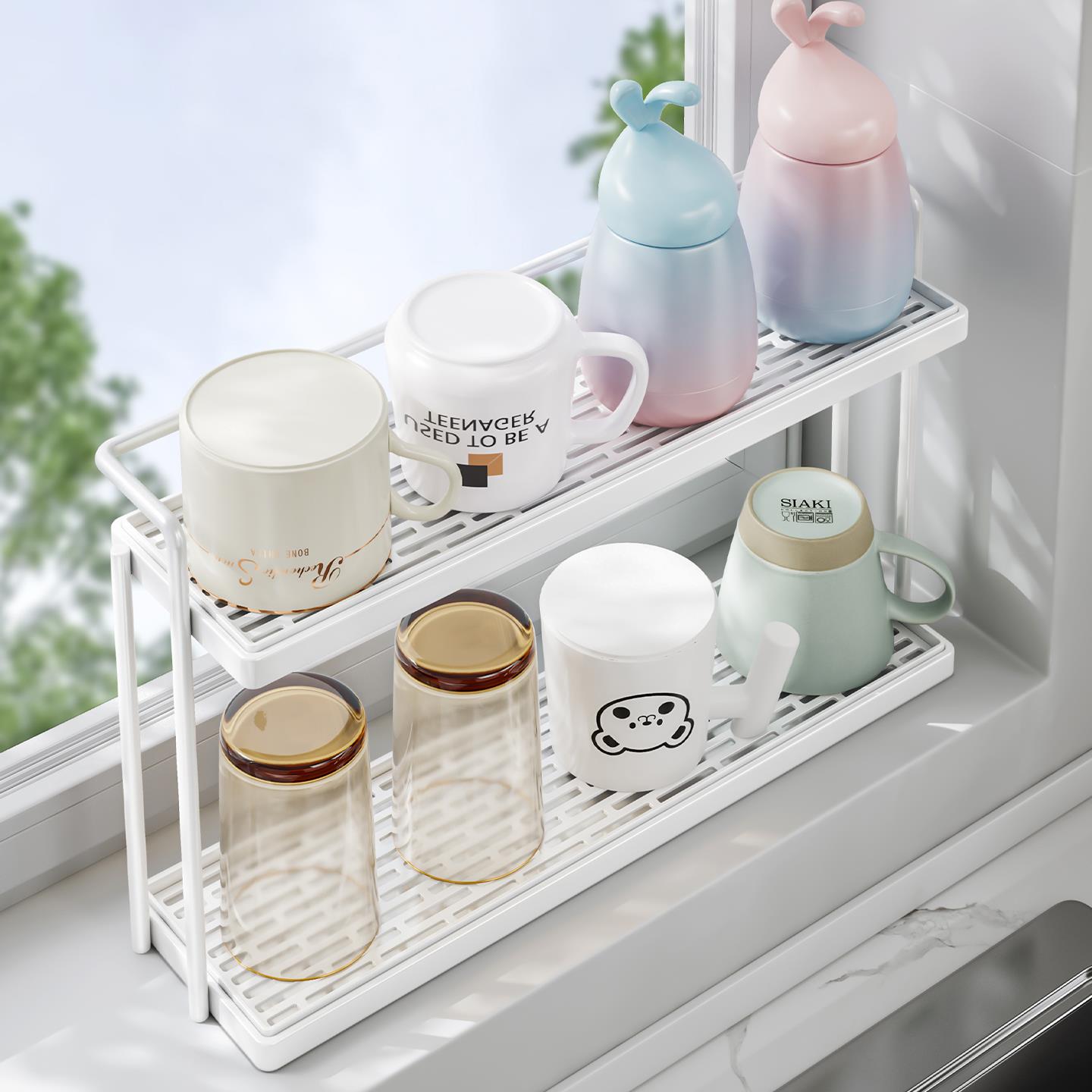 杯架双层沥水托盘架厨房餐桌桌面玻璃杯子茶杯咖啡水杯置物架