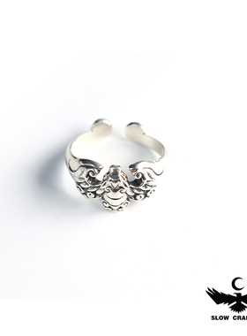 SlowCrafting925纯银蝙蝠招财戒指纯手工开口复古戒原创简约古着