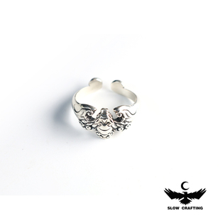 SlowCrafting925纯银蝙蝠招财戒指纯手工开口复古戒原创简约古着