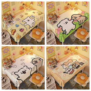 ins风线条小狗桌布卡通可爱宿舍书桌布儿童房装饰盖布耐脏餐桌布