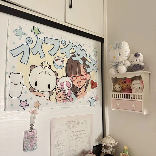 ins可爱卡通少女宿舍背景布