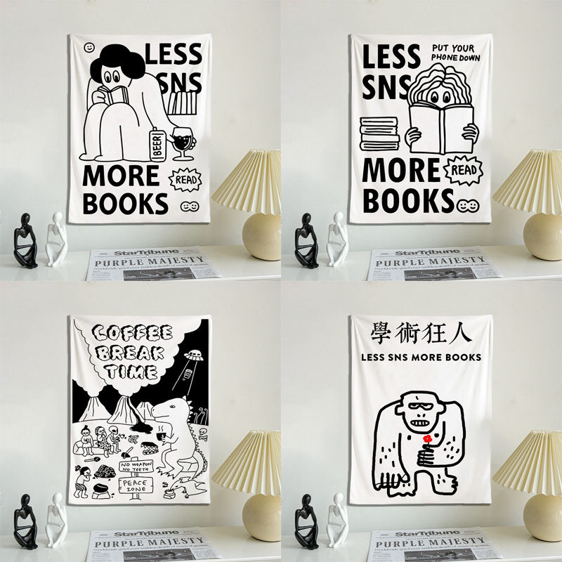 文字挂布工业风背景布插画卡通ins酒吧客厅墙面装饰挂布新款挂毯图片
