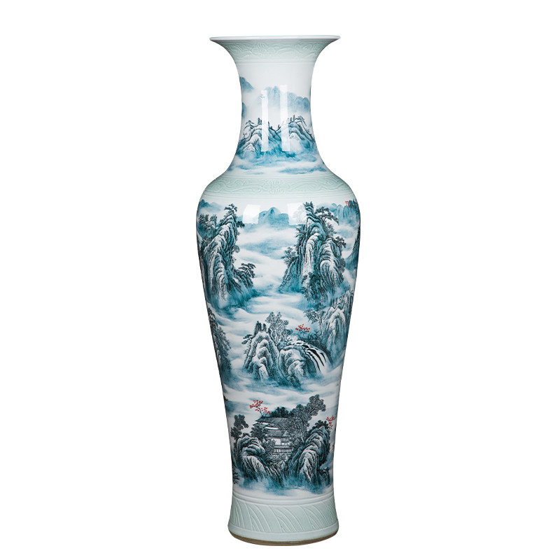 景德镇陶瓷工艺品客厅落地大花瓶手绘锦绣前程大号青花瓷器大摆件