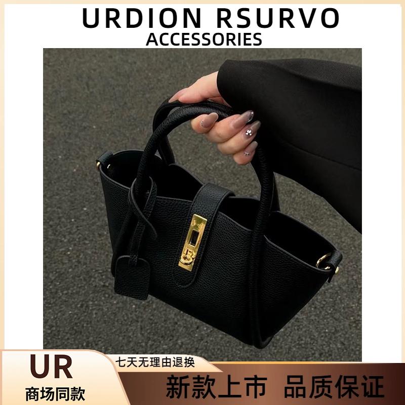 UR黑色高级质感托特包包女2025新款潮休闲通勤手提单肩斜挎包