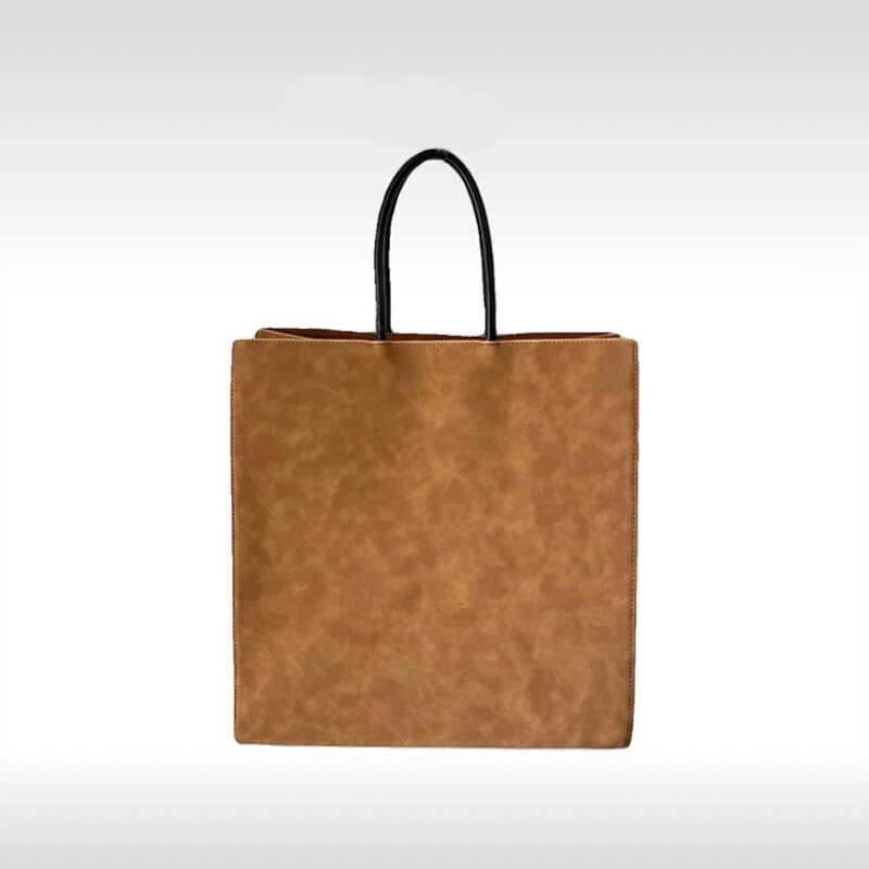 UR小众复古个性大容量手提购物袋简约高级感仿纸袋纯色托特包女包