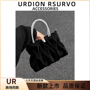 UR包女2025新款春夏时尚百搭名媛褶皱斜跨单肩高级镶钻手提云朵包