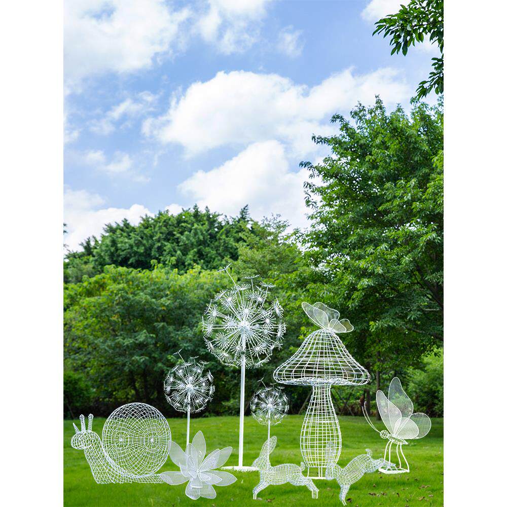 户外发光铁艺不锈钢镂空花朵蝴蝶雕塑蘑菇金属园林草坪蒲公英摆件