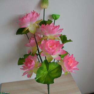 6头荷花莲花荷叶把束假花塑料花仿真花荷花佛堂供佛装饰小把花束