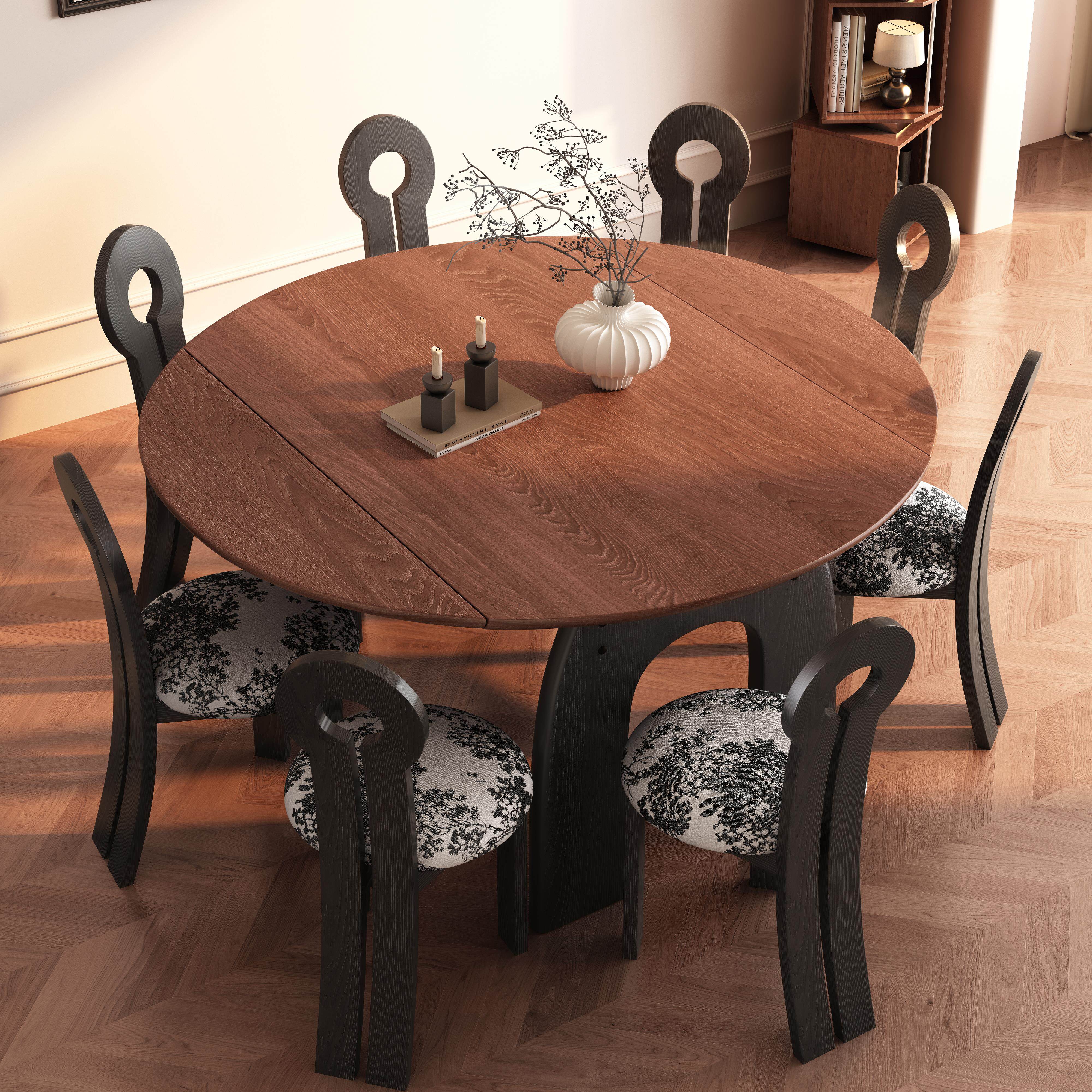 法式中古实木餐桌椅组合小户型伸缩可变圆桌2025新款白蜡木吃饭桌