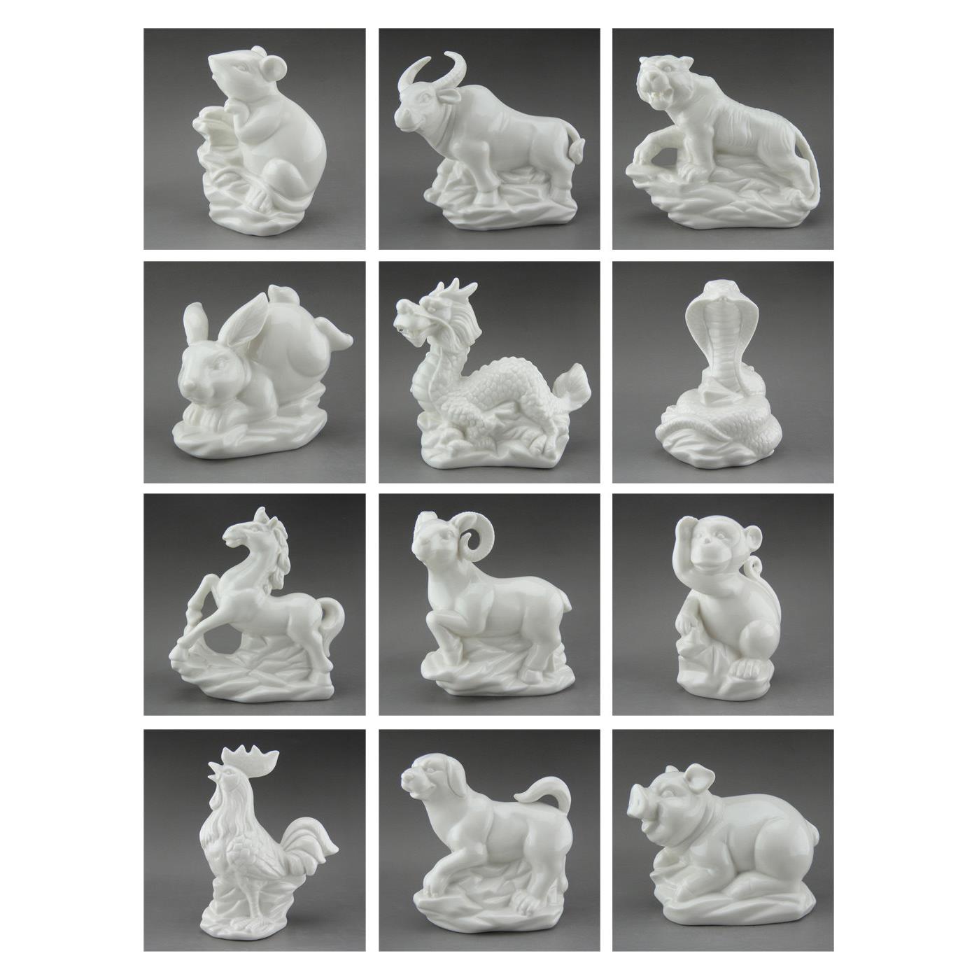 陶瓷十二12生肖摆件鼠牛虎兔龙蛇马羊猴鸡狗猪全套白瓷器风水德化