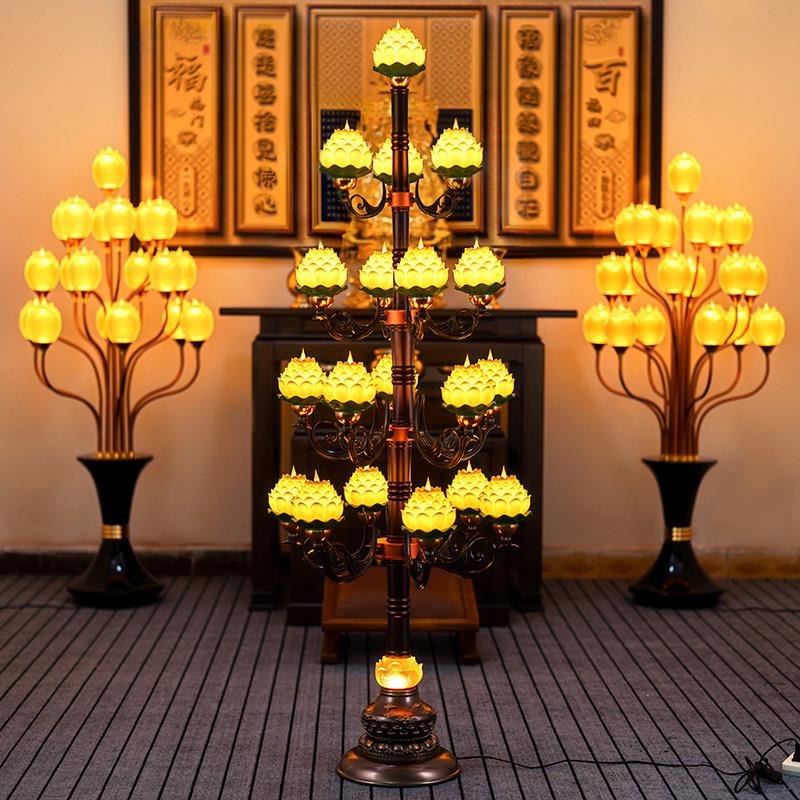 新款琉璃莲花灯佛前供灯家用佛堂寺院插电供佛灯观世音led长明灯