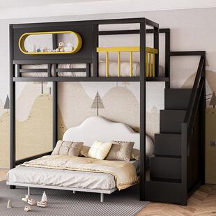 铁艺高架床加高单人床二层悬空金属床架小户型儿童复式阁楼二楼床