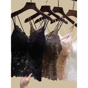 带胸垫一体内衣蕾丝打底背心女美背外穿聚拢大码胖mm吊带抹胸上衣