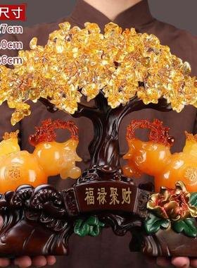 皮丘貔貅摆件水晶招财发财摇钱树客厅装饰店铺收银台开业工艺礼品