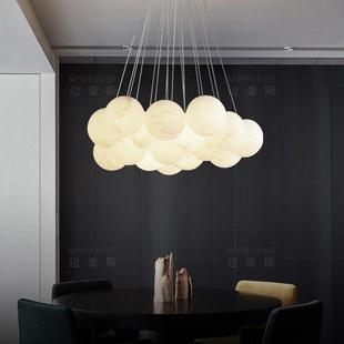 天然云石吊灯全铜客厅灯餐厅圆球北欧风格 轻奢饭厅别墅吊线灯具