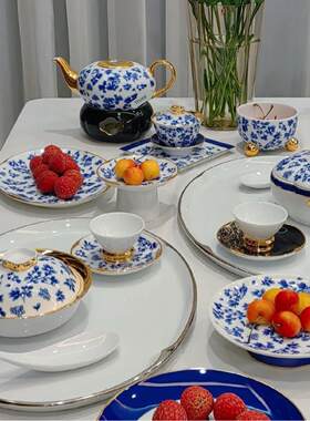 国丽固LEGLE法青花盘进口覆古花色餐碗调料碟欧式青花瓷中式餐具