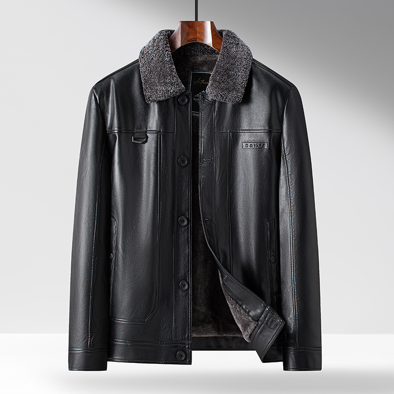 【杉家】撤柜撤标2025年新款男士皮夹克翻领加绒加厚保暖皮衣外套