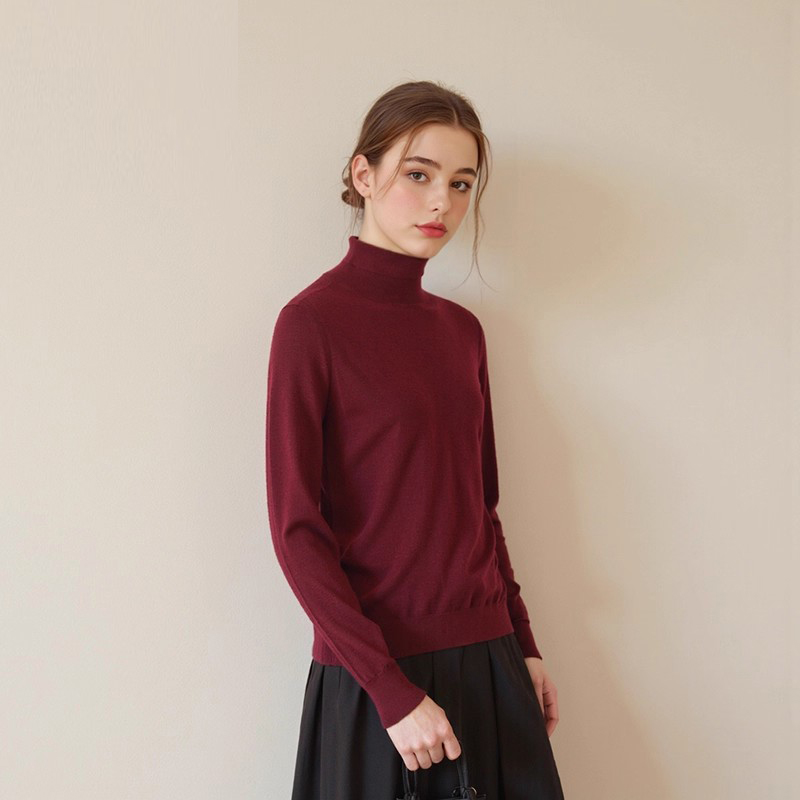 【豆家】撤标撤柜！2025秋女休闲简约纯色商务基础高领长袖针织衫