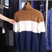 百搭高领拼色休闲针织衫 毛衣 秋冬男士 简约时尚 H家 撤标撤柜