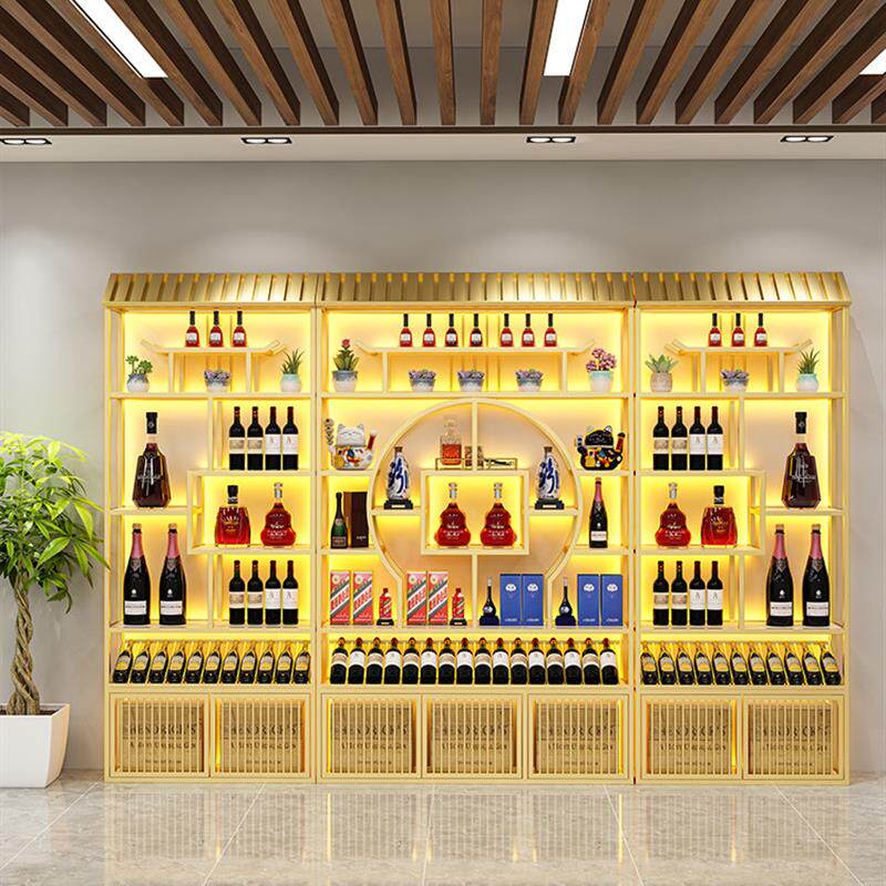 红酒柜展示柜架酒吧铁艺酒架酒柜工业风定制白酒发光落地架子商用