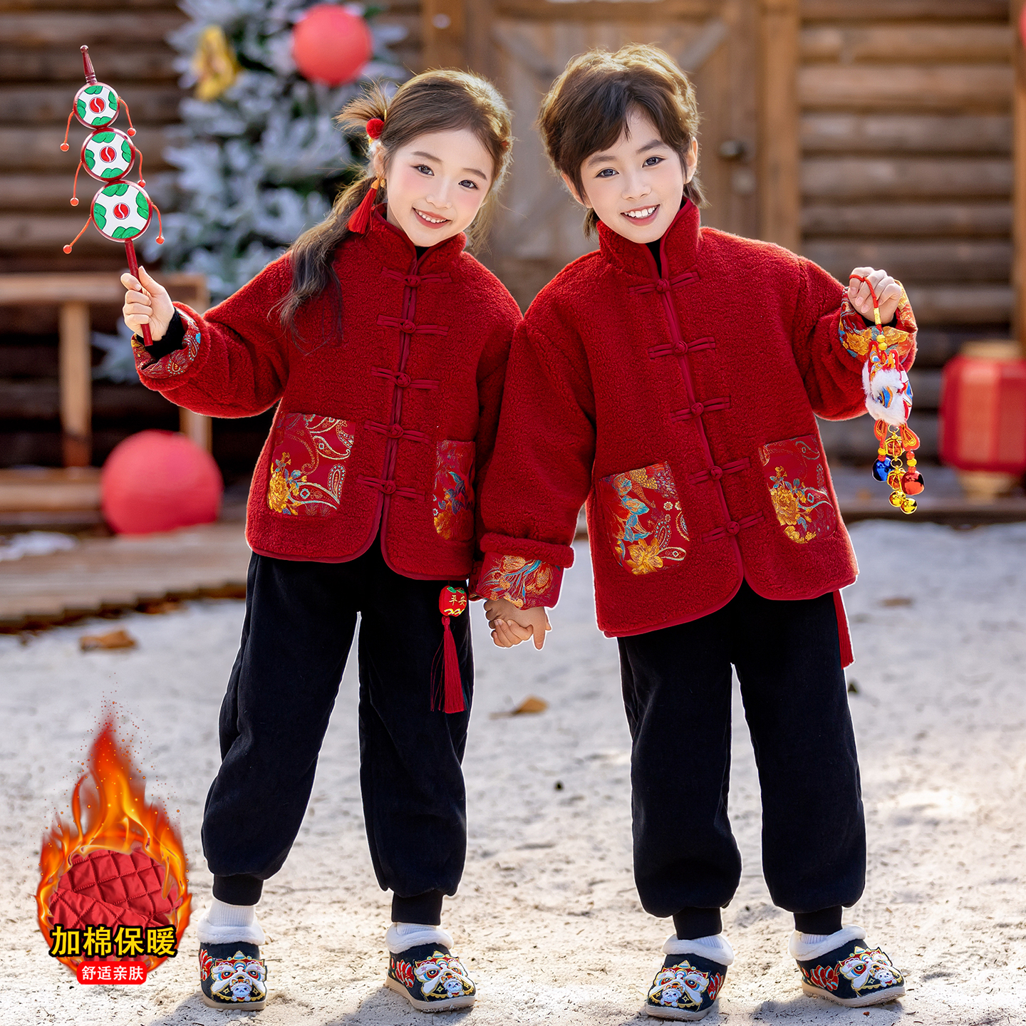 【冬上新】男女童夹棉拜年服套装