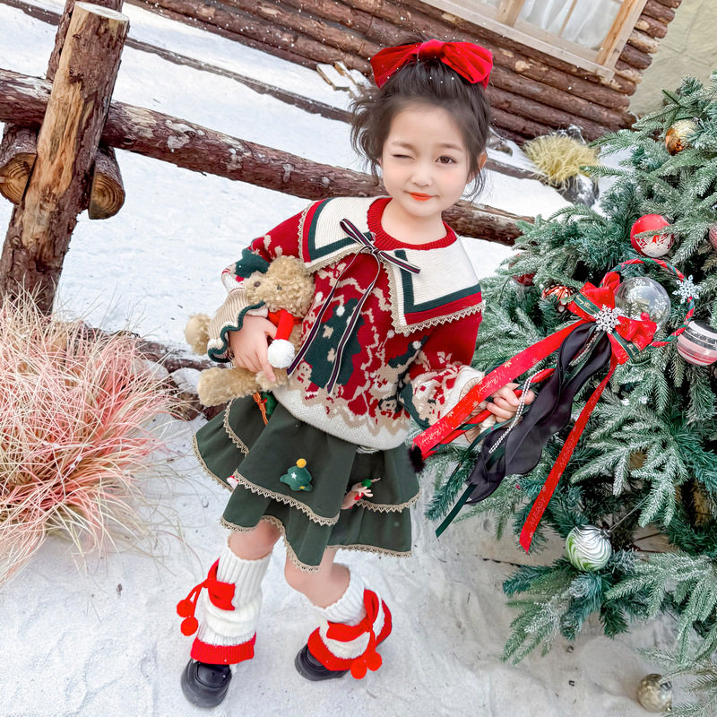 女童圣诞节毛衣秋冬季2024新款儿童洋气针织衫女宝宝冬装裙子套装,童装/婴儿装/亲子装,毛衣/针织衫,淘宝优惠券,粉丝福利购,淘宝优惠卷