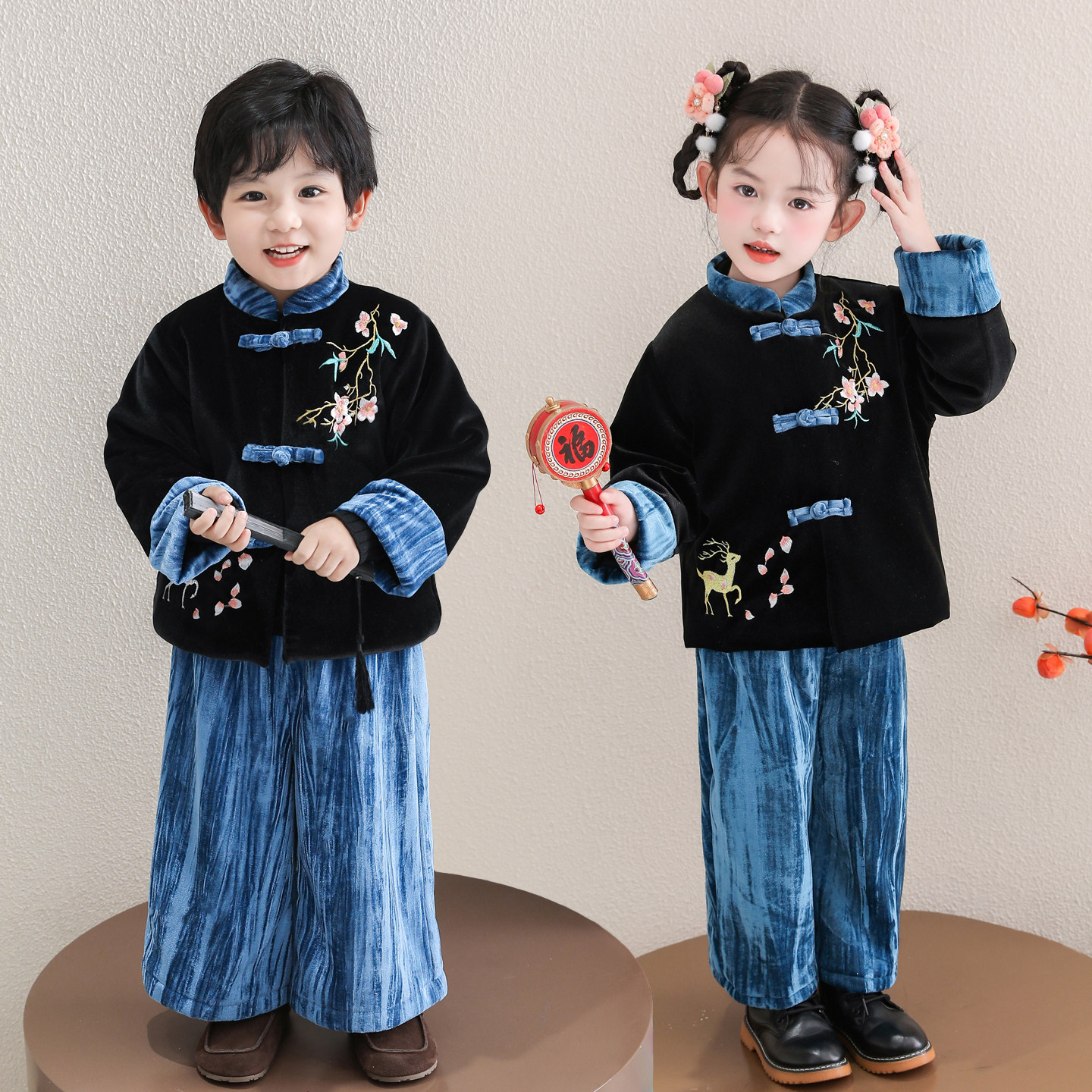 男童加绒汉服冬季中国风女童加厚唐装套装新中式拜年服儿童表演服,童装/婴儿装/亲子装,唐装,淘宝优惠券,粉丝福利购,淘宝优惠卷