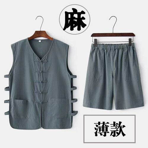 夏季薄款棉麻中老年式背心