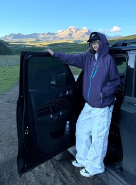 紫色三防硬壳冲锋衣男女秋季川西徒步旅游登山服美式机能工装夹克