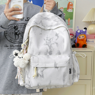 书包初中女生ins风高颜值小众高中生白色双肩包大容量学院风背包