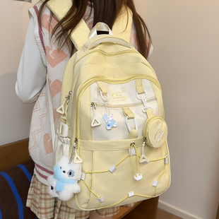 高颜值撞色书包初中女生大容量背包高中学生多隔层小学生双肩包女