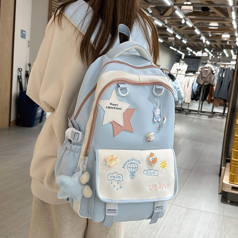 高颜值可爱小清新撞色书包女初中女生高中学生双肩包旅游轻便背包