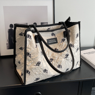 帆布手提购物袋女大容量旅行包单肩通勤包上课健身包妈咪托特包潮