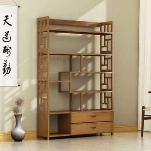 置物架落地多层隔断博古架实木中式摆件架子茶室多宝阁储物智高圆
