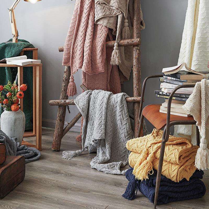 艾斯新款雪尼尔北欧家居软装设计师配饰针织沙发盖毯不含税