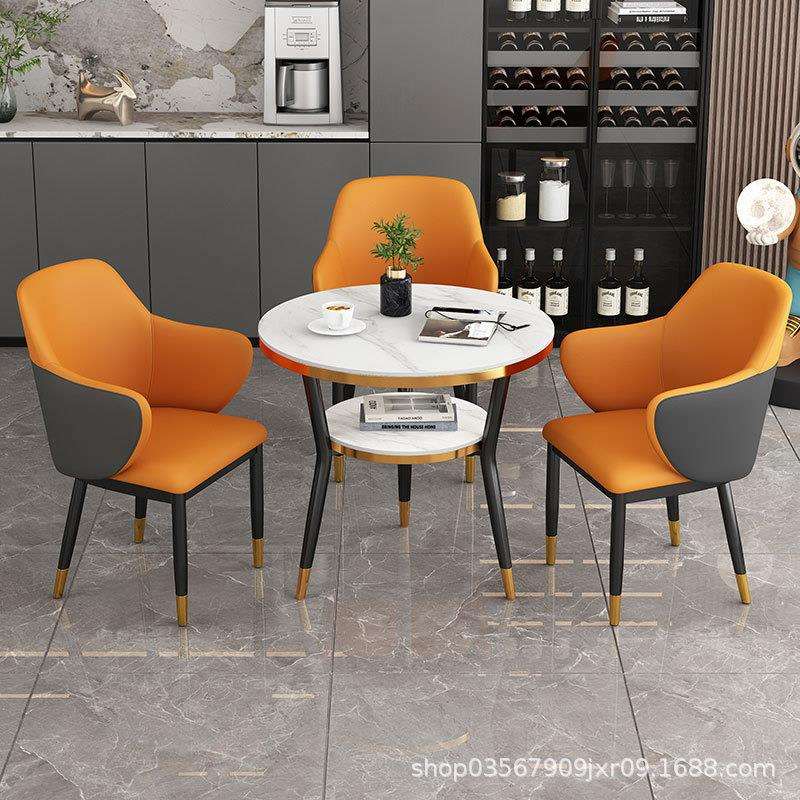 简约现代售楼处会客洽谈桌椅轻奢岩板商务休闲阳台办公接待小圆桌