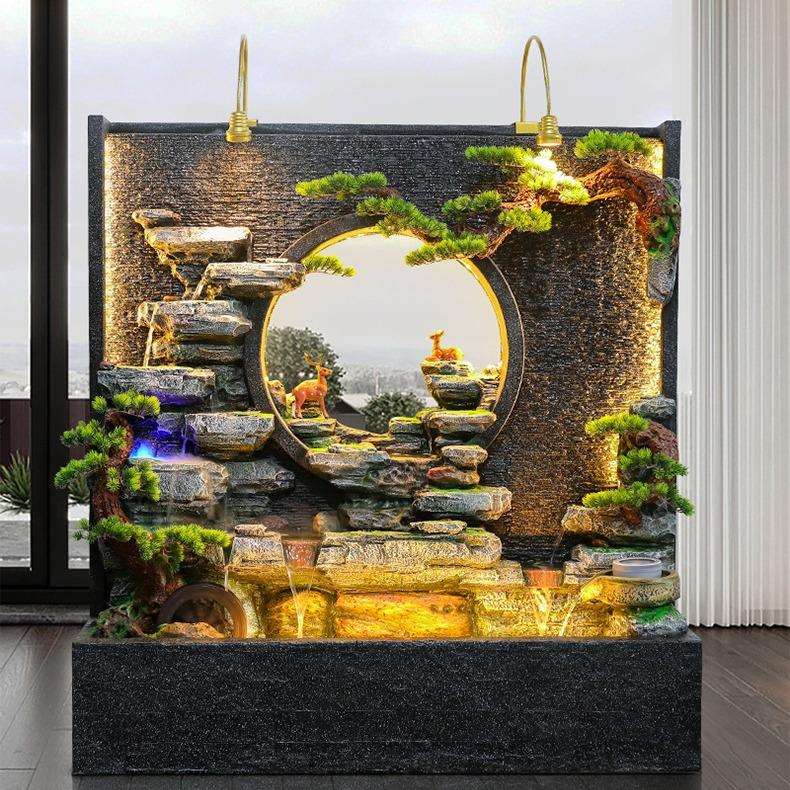 水幕墙流水墙屏风隔断景观客厅玄关循环水室内鱼缸假山喷泉