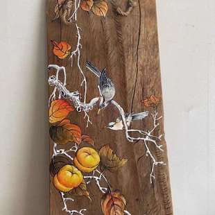 老榆木实木手工彩绘板禅意复古墙壁装饰挂画原生态实木风化木板