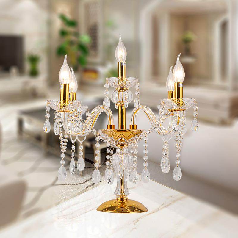 现货欧式蜡烛K9水晶透明金台灯落地灯LED灯罩床头柜桌面台灯
