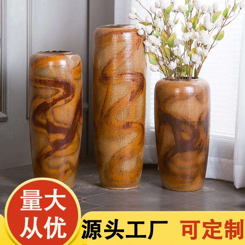 抽象手绘陶瓷落地大花瓶景德镇搭配家具家私中式陶罐大厅展会摆