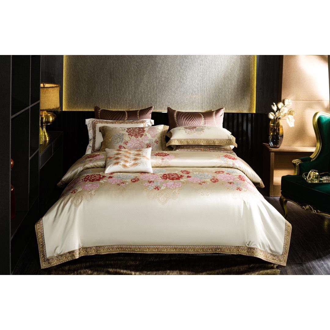 欧式高端奢华140S高精密全棉四件套简约纯色纯棉提花蕾丝1.8米床