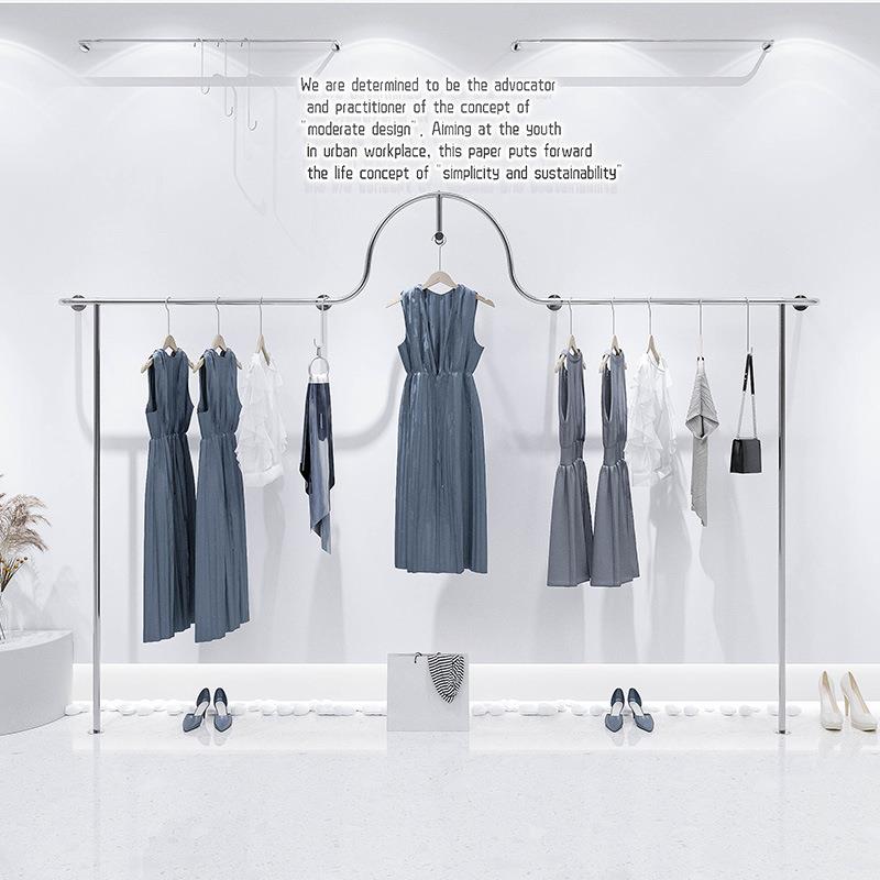 服装店展示架女装架上墙落地式创意造型不锈钢衣服架子挂衣杆货架