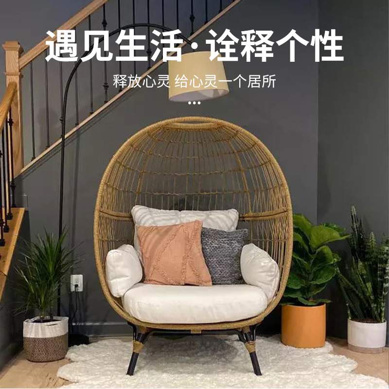 户外北欧休闲圆形鸟巢沙发懒人藤编椅阳台庭院藤编桌椅单人休闲椅