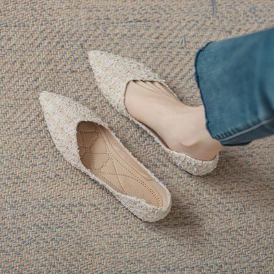 尖头平底包鞋女夏季2025新款中空浅口一脚蹬配裙子低跟软底豆豆鞋