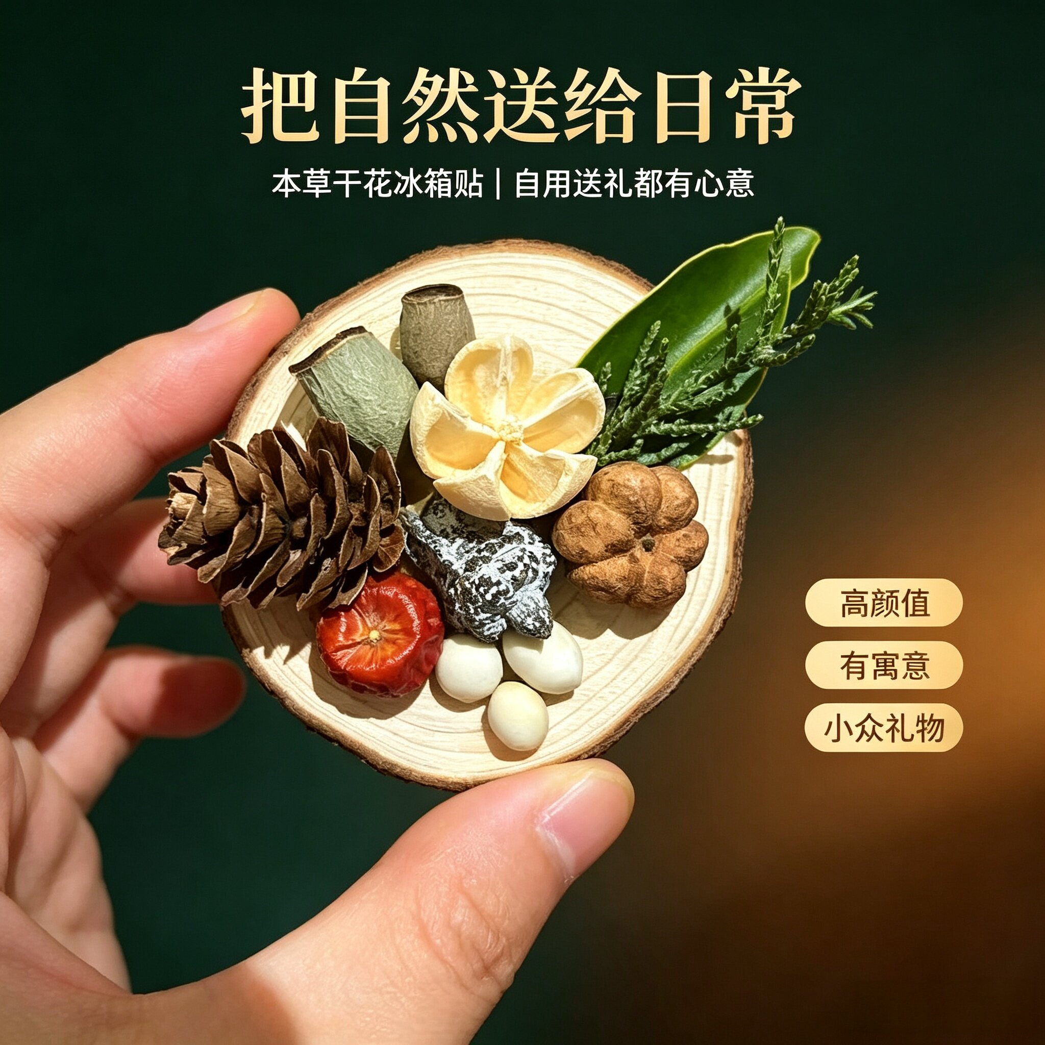 普洱手工钩织冰箱贴中药材配饰名贵中草药礼盒文创节气文创发卡