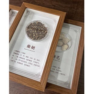 中医养生馆摆件春收夏藏标本中草药拼贴画立体框中药材名称挂饰