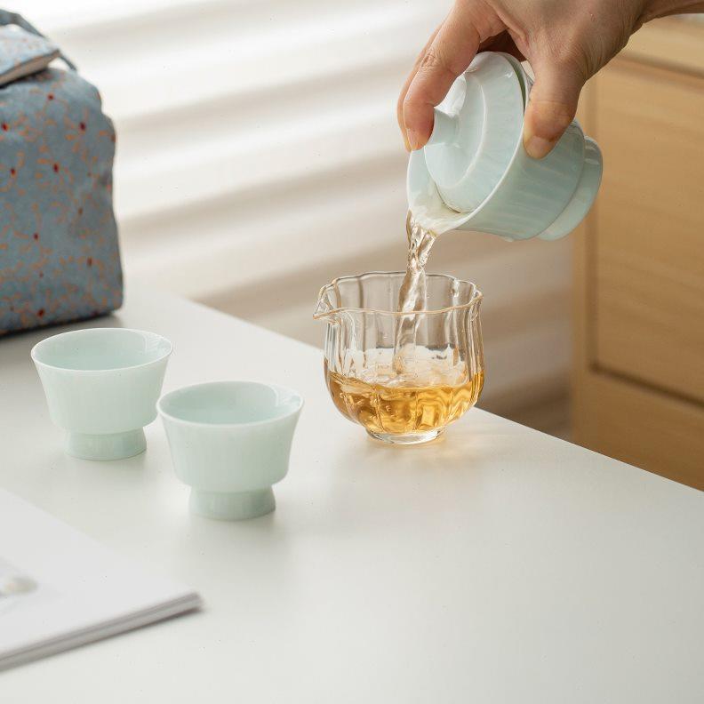 莲瓣旅行茶具功夫套装便携式户外日式泡茶小套简约快客杯一壶二杯